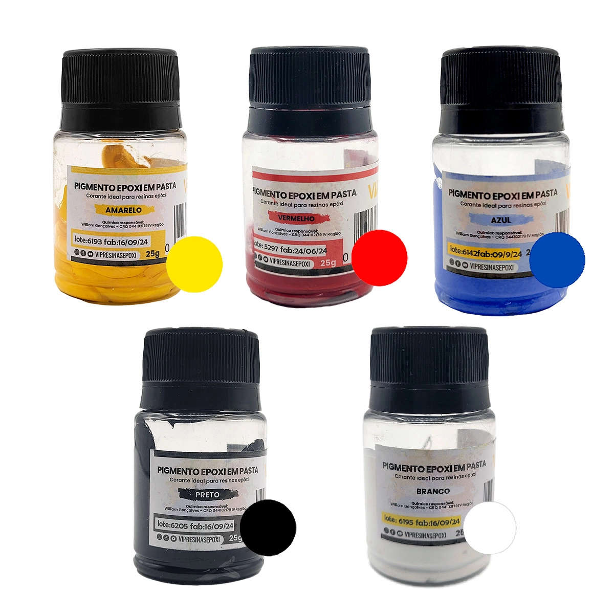 Kit 5 Cores Pigmentos Epóxi Essenciais Em Pasta P/Resinas