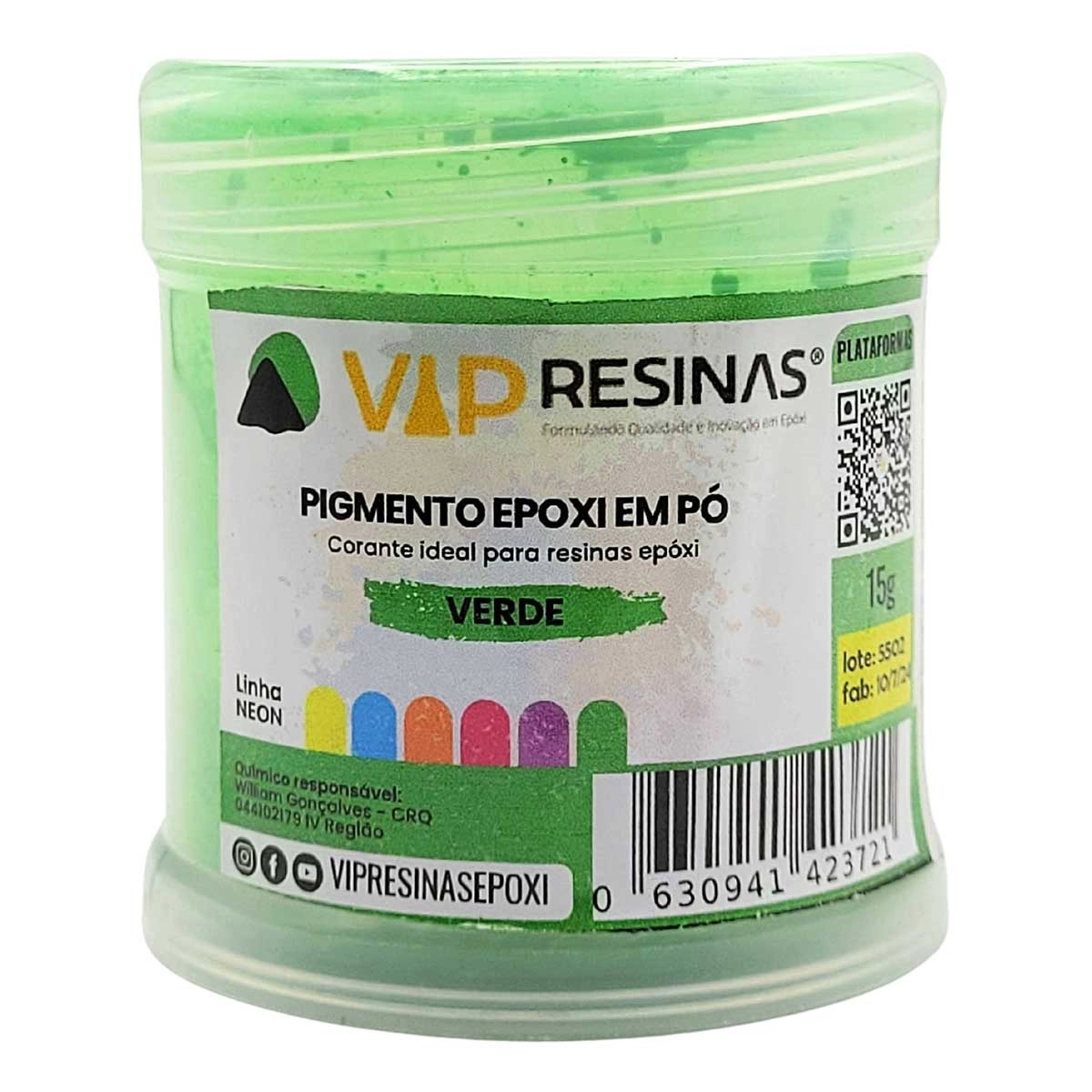 Pigmento Epóxi P/Resina Em Pó 15g Cores Neon Vip Resinas