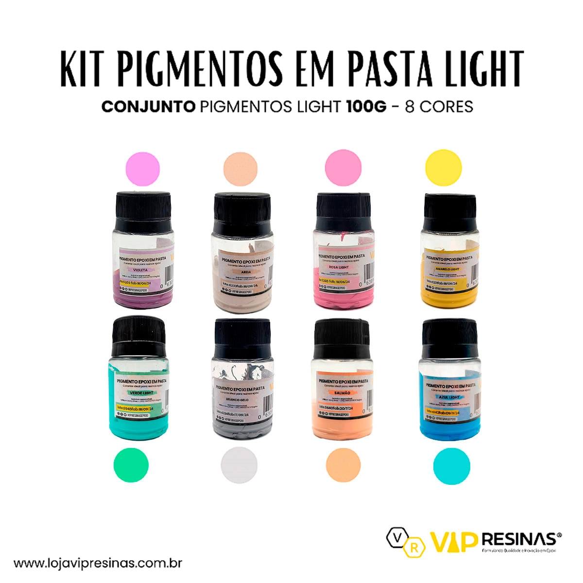 Kit 8 Pigmento Epóxi Em Pasta Cores Light 100g Vip Resinas