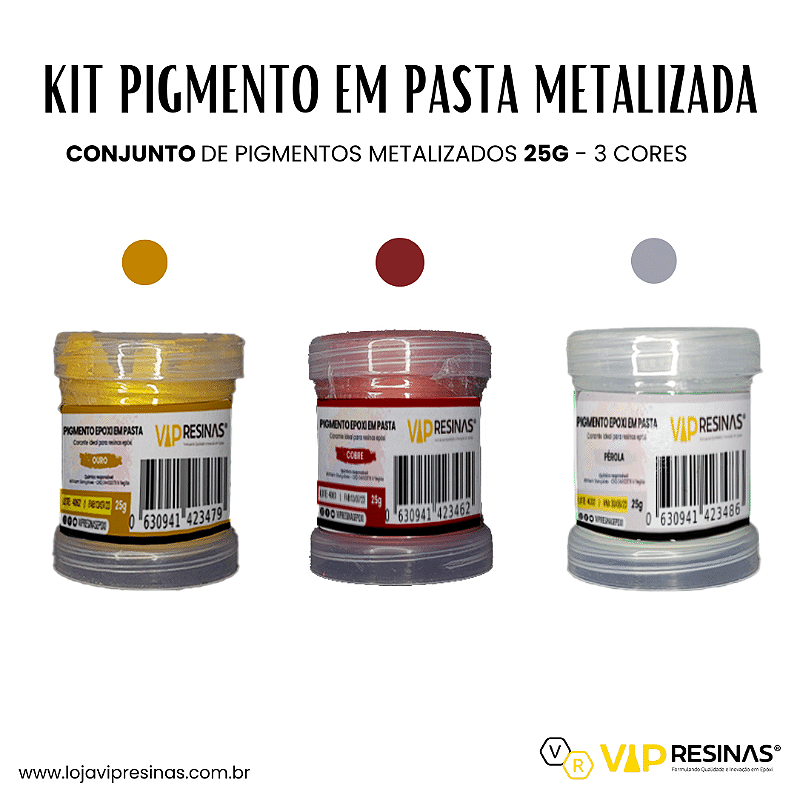 Kit 3 Pigmento Epóxi P/Resina 25g Cor Metalizada Vipresina Kit 3 Pigmento Epóxi P/Resina 25g Cor Metalizada Vipresina