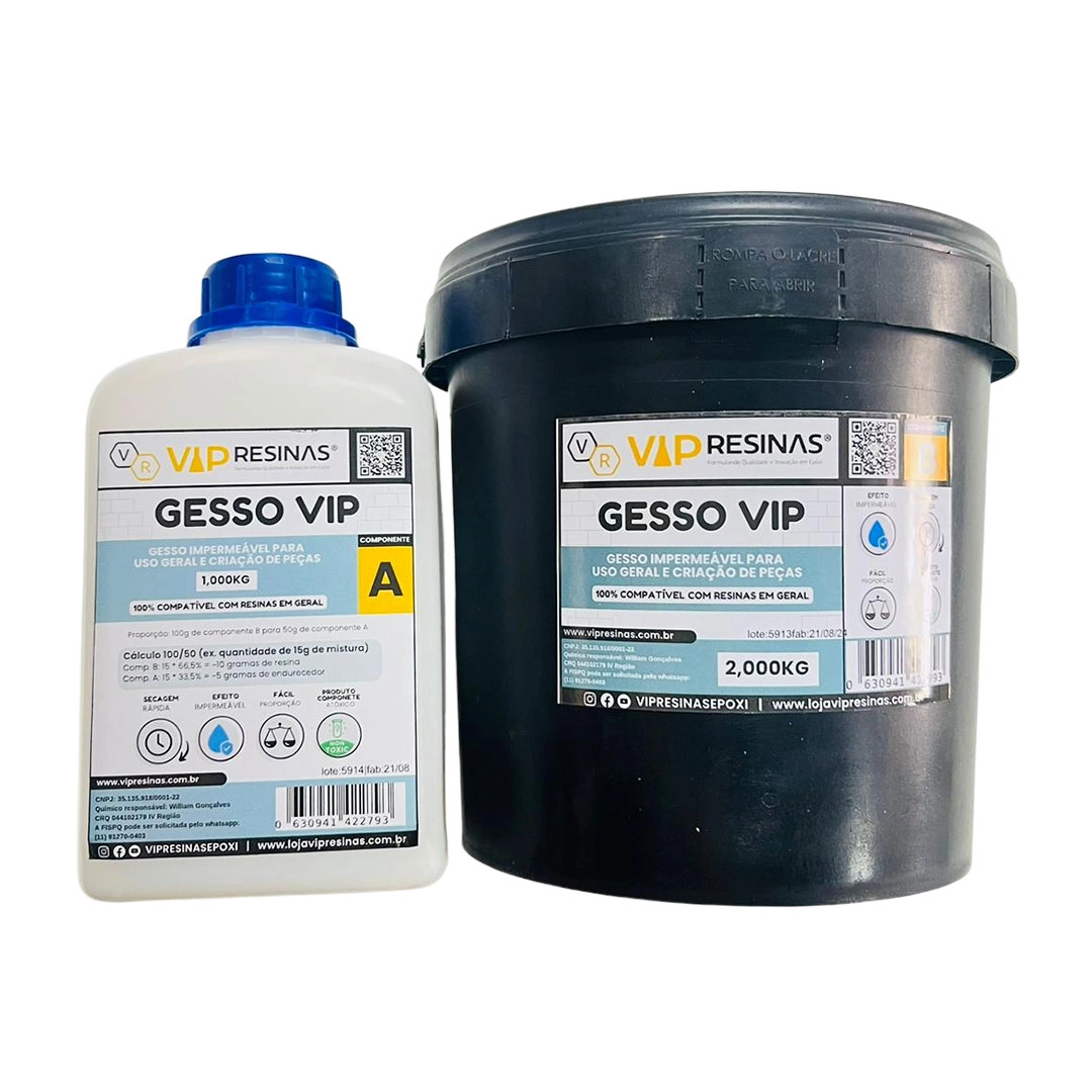 Gesso Impermeável Compativel C/Resina Epóxi 3kg Vip Resinas