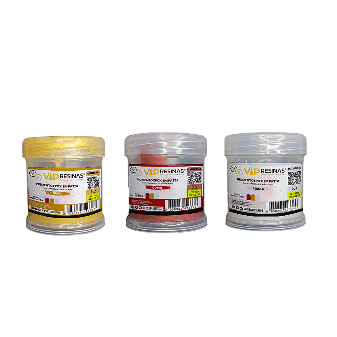 Kit 3 Pigmento Epóxi P/Resina 50g Cor Metalizada Vipresina