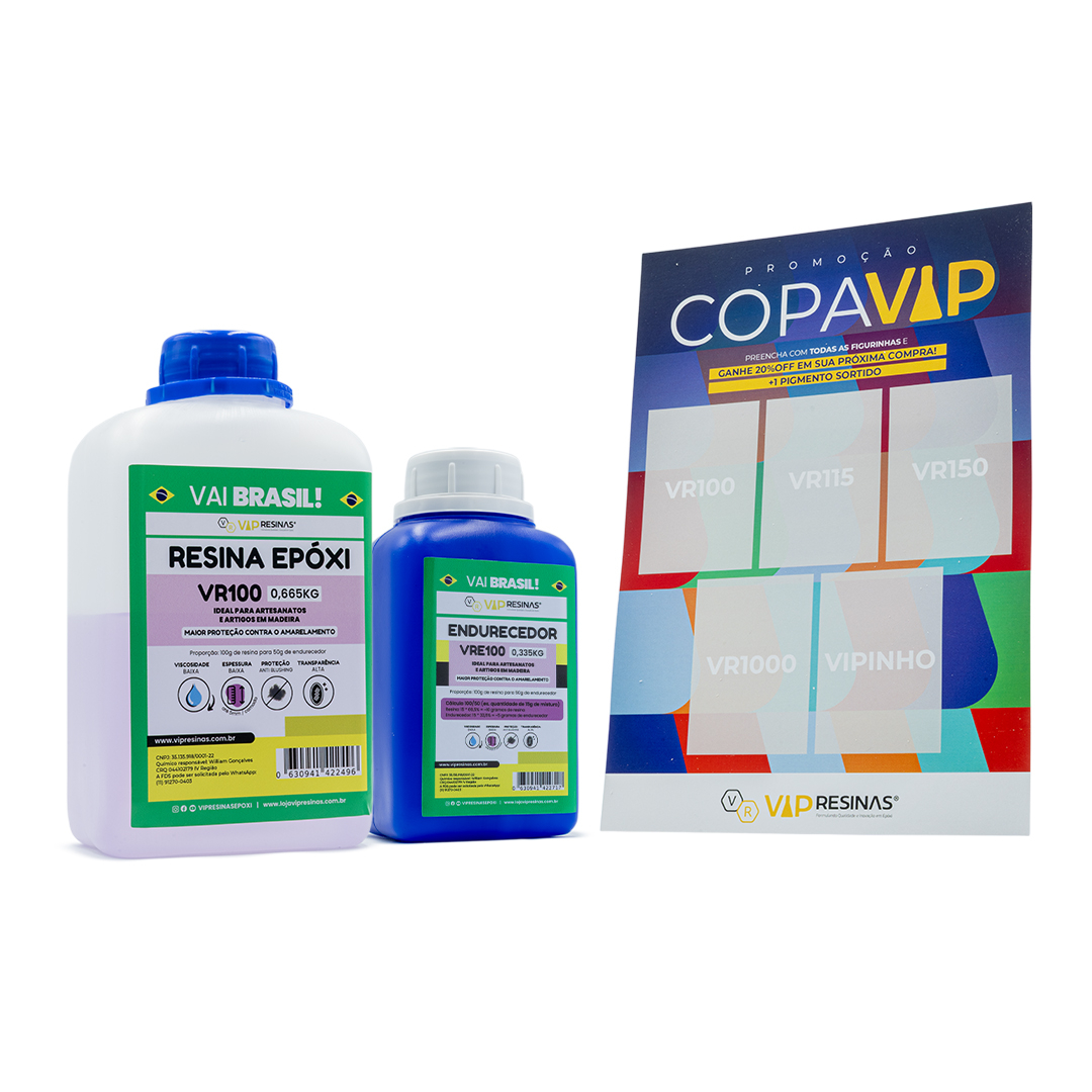 Resina Epóxi + Endurecedor UV VR100 1,000kg Baixa Espessura + Album Copa VIP