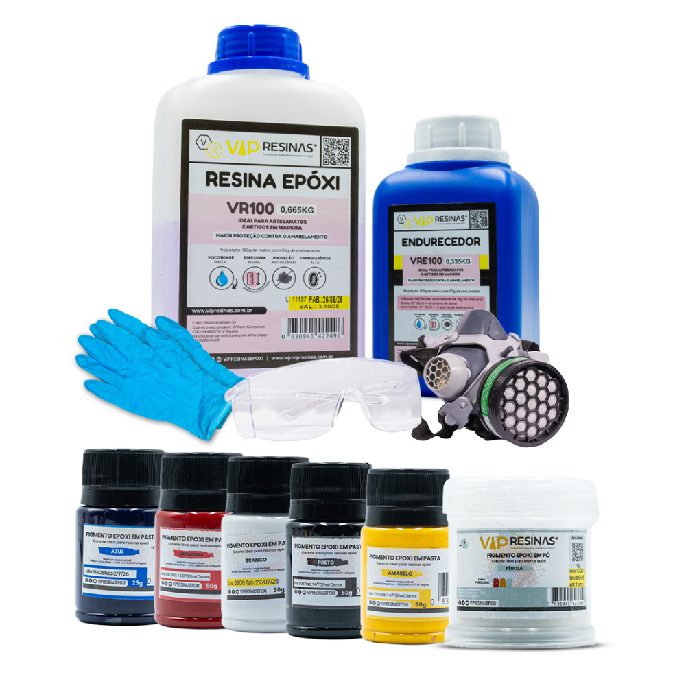 Kit 07 Iniciante Para Resinagem Vr100 1kg + EPI'S Vip Resinas