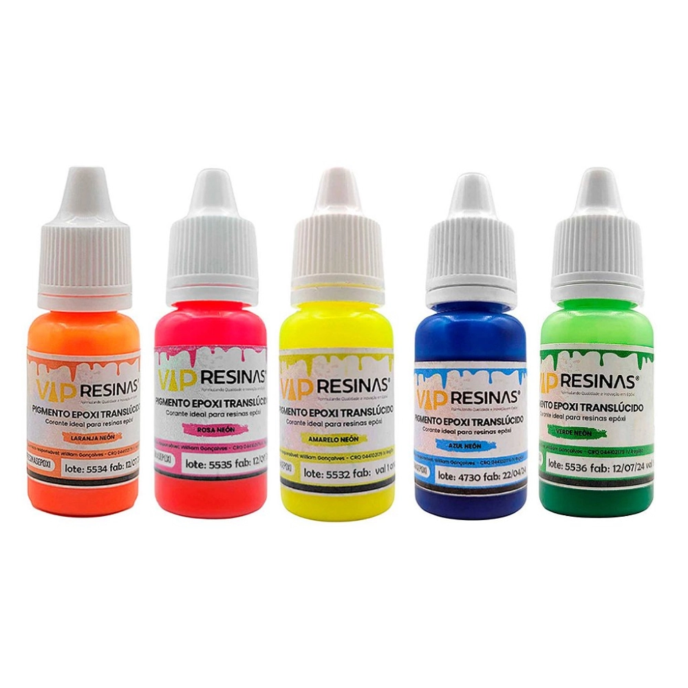 Kit 5 Cores Pigmento Epóxi Translúcido Neon 10g Vip Resinas