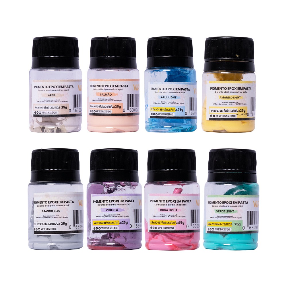 Kit 8 Pigmento Epóxi Em Pasta Cores Light 25g Vip Resinas