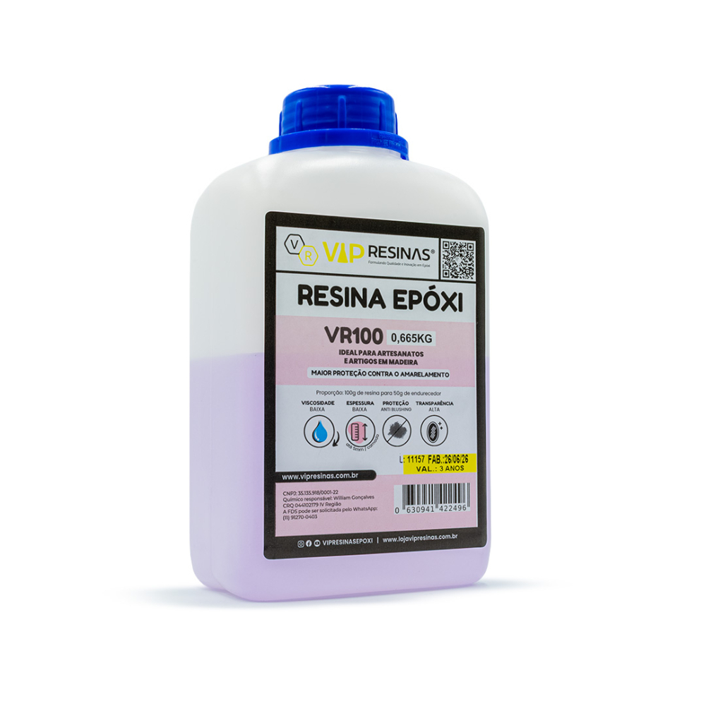 Resina Epóxi + Endurecedor UV VR100 1,000kg Baixa Espessura