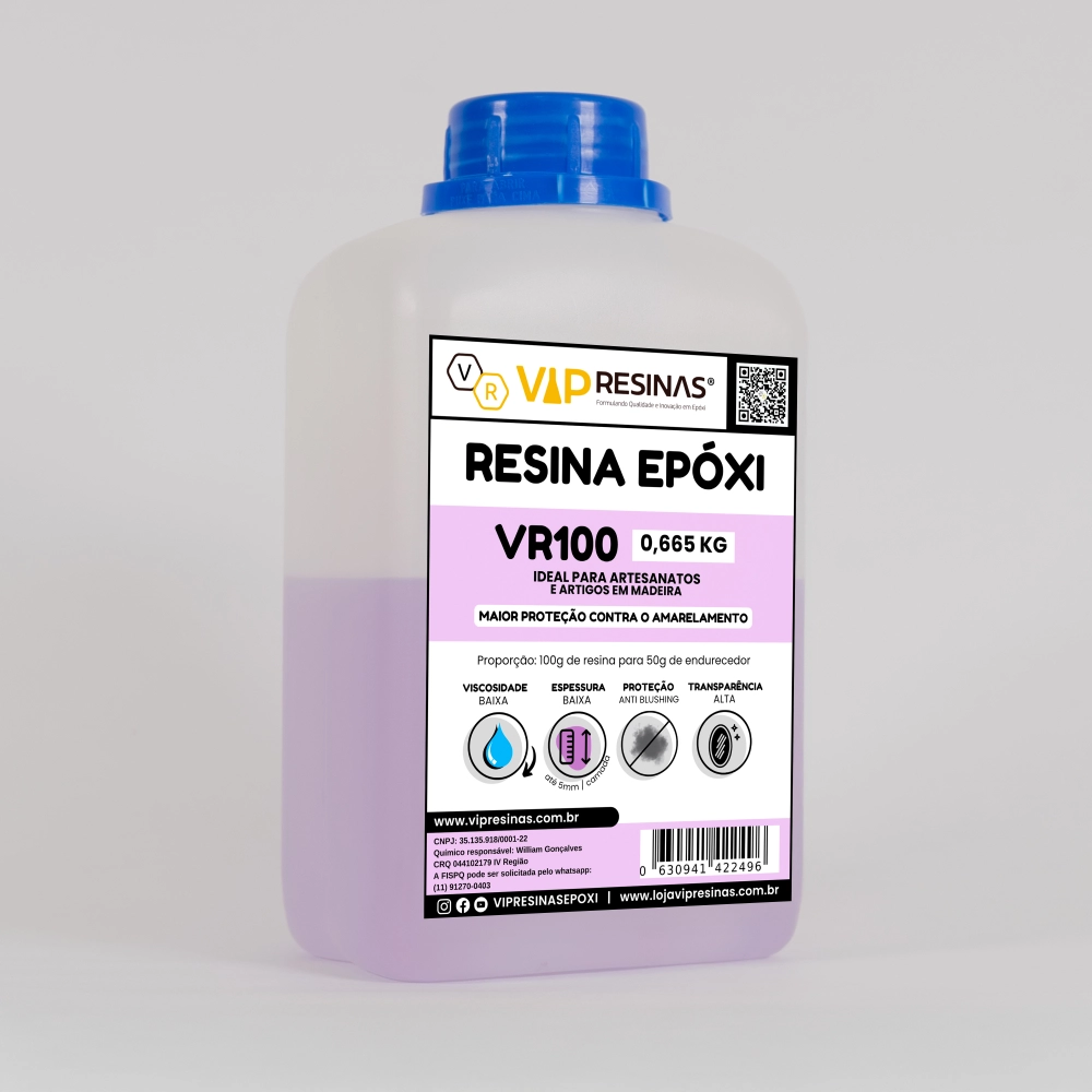 Resina Epóxi + Endurecedor UV VR100 1,000kg Baixa Espessura