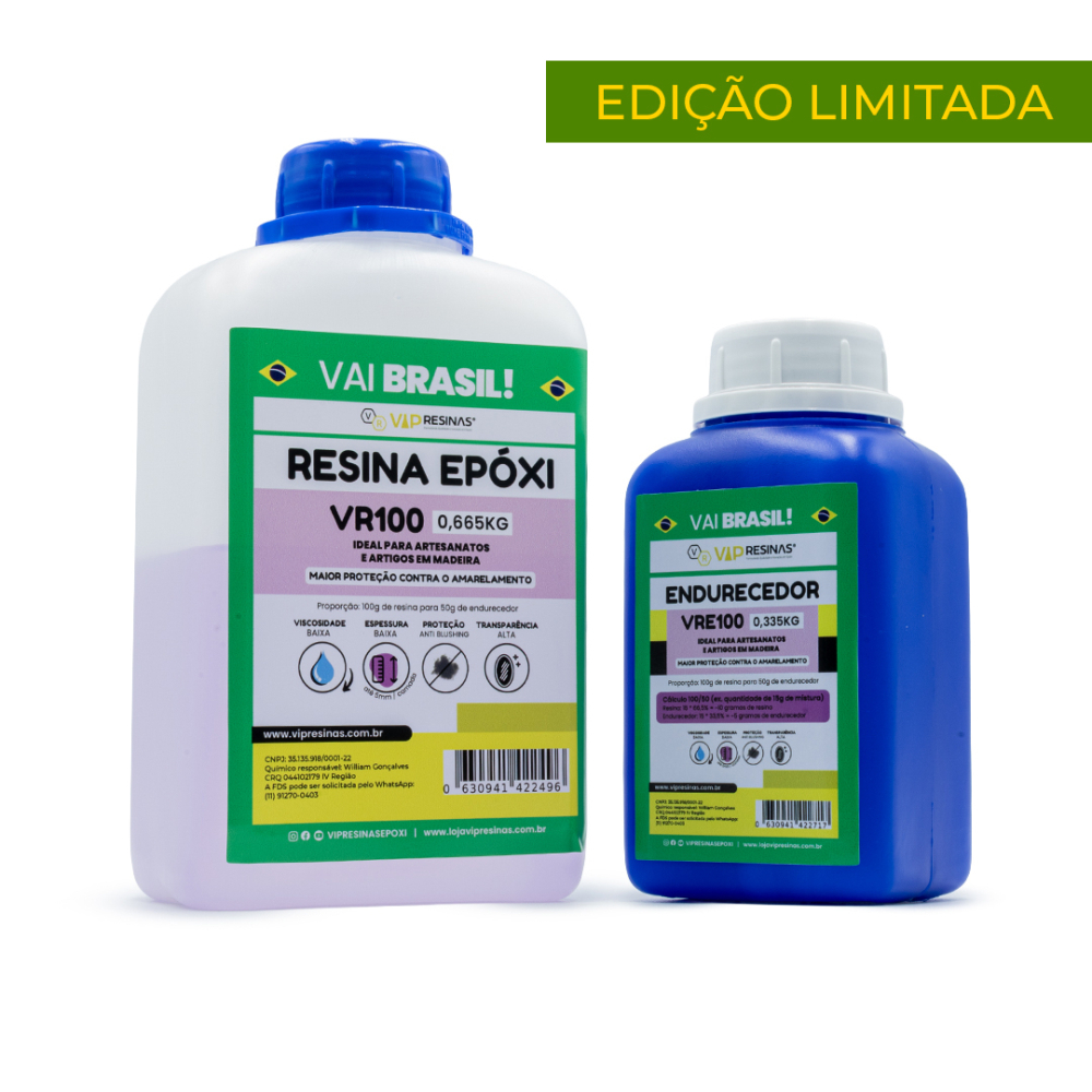 Resina Epóxi + Endurecedor UV VR100 1,000kg Baixa Espessura