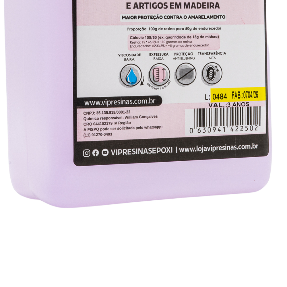 Resina Epóxi + Endurecedor UV VR100 1,5kg Baixa Espessura Resina Epóxi + Endurecedor UV VR100 1,5kg Baixa Espessura