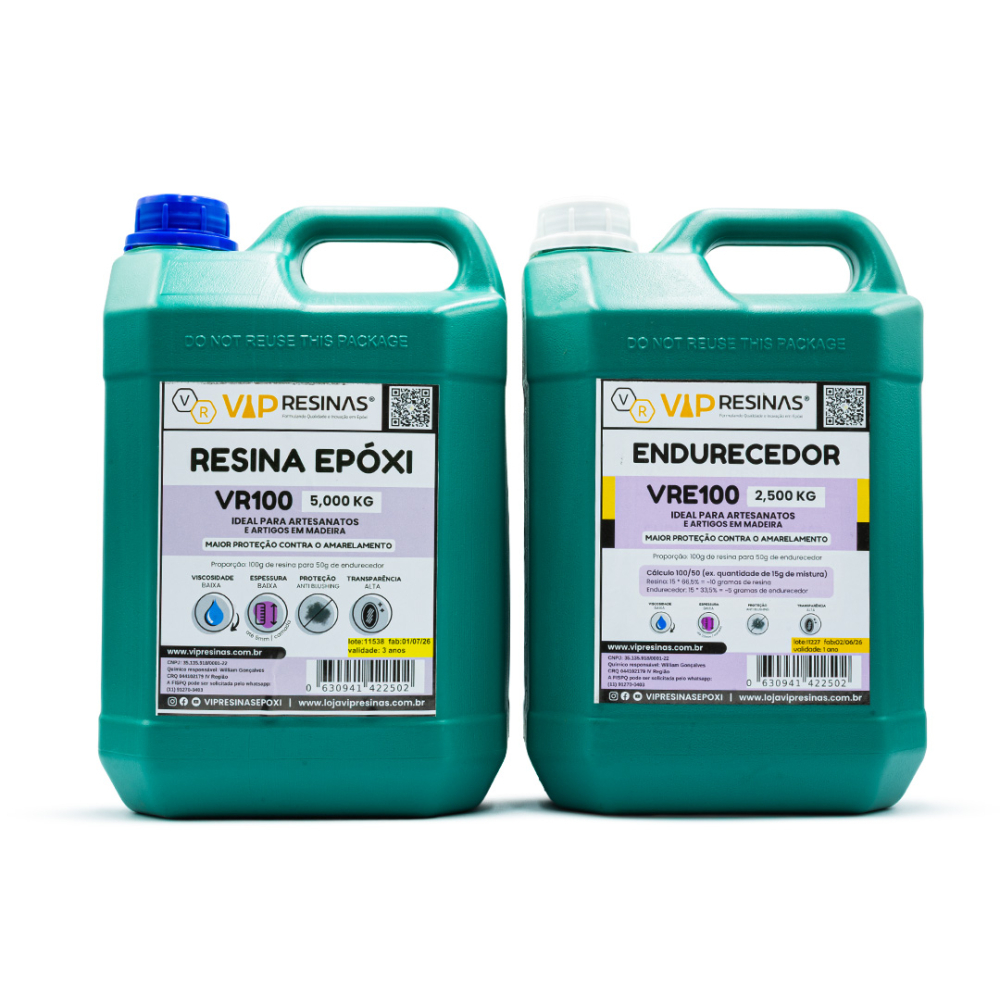 Resina Epóxi + Endurecedor UV VR100 7,5kg Baixa Espessura Resina Epóxi + Endurecedor UV VR100 7,5kg Baixa Espessura