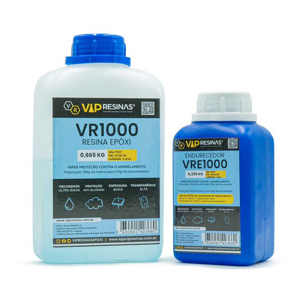 Resina Epóxi + Endurecedor Uv VR1000 1kg  Baixa Espessura