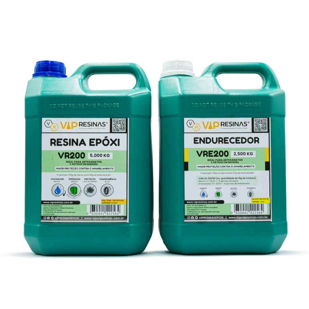 Resina Epóxi + Endurecedor VR200 UV 7,5kg Média Espessura Resina Epóxi + Endurecedor VR200 UV 7,5kg Média Espessura