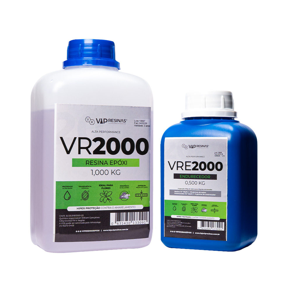 Resina Epóxi + Endurecedor VR2000 1,5Kg Ultra Transparente – Ideal para Eternização de Flores e Peças Afetivas