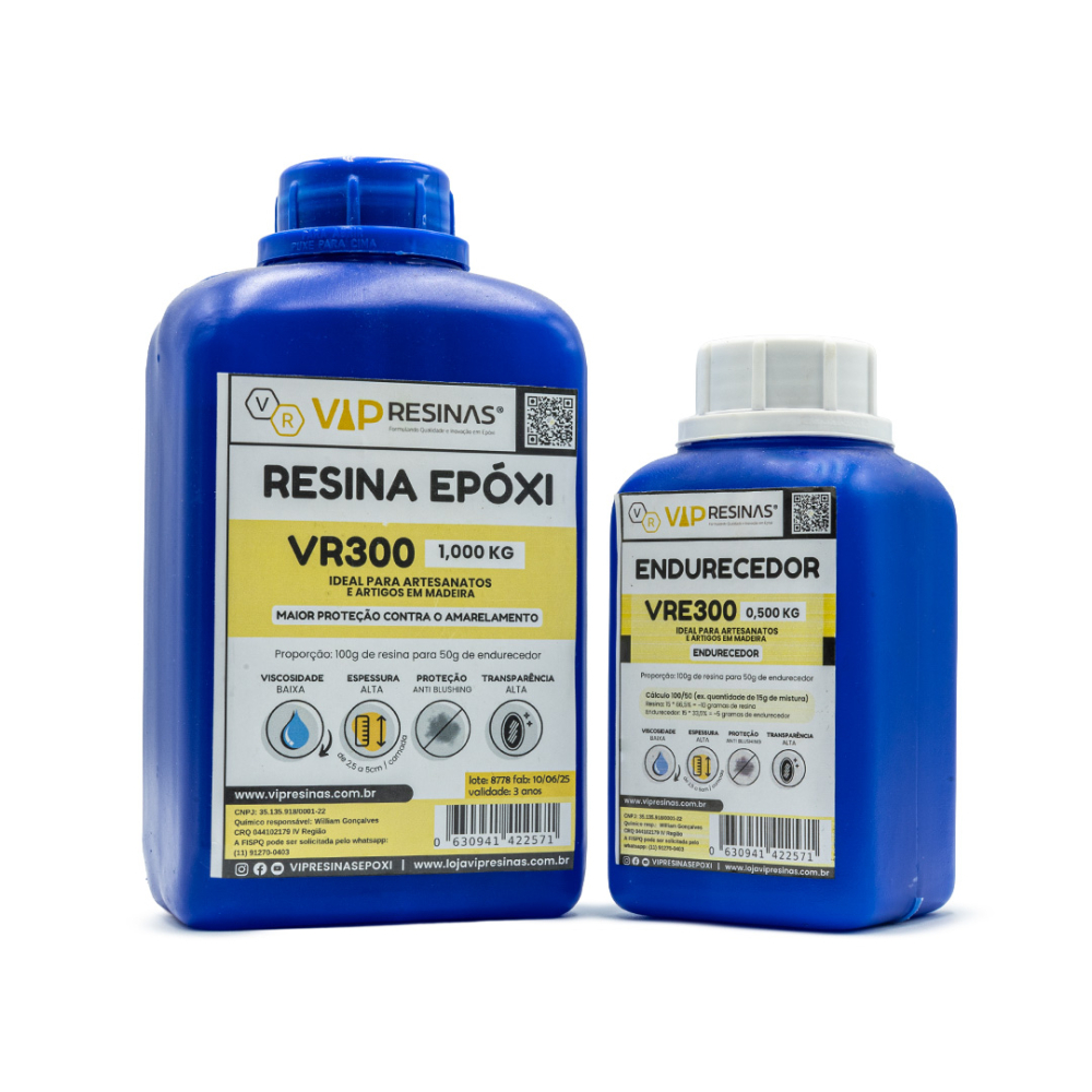 Resina Epóxi + Endurecedor VR300 UV 1,5kg Alta Espessura