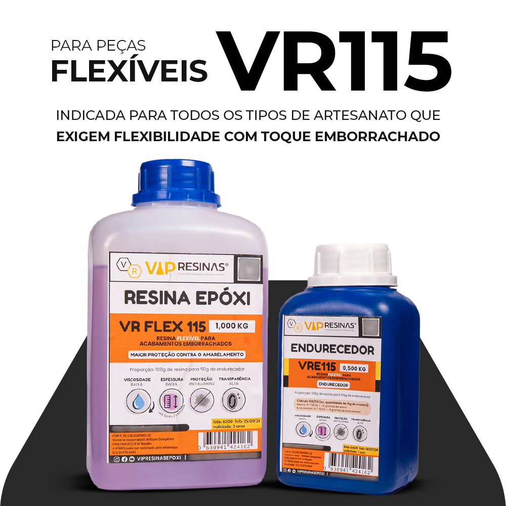 Resina Flexível + Endurecedor Uv Vr115 1,500kg Vip Resinas