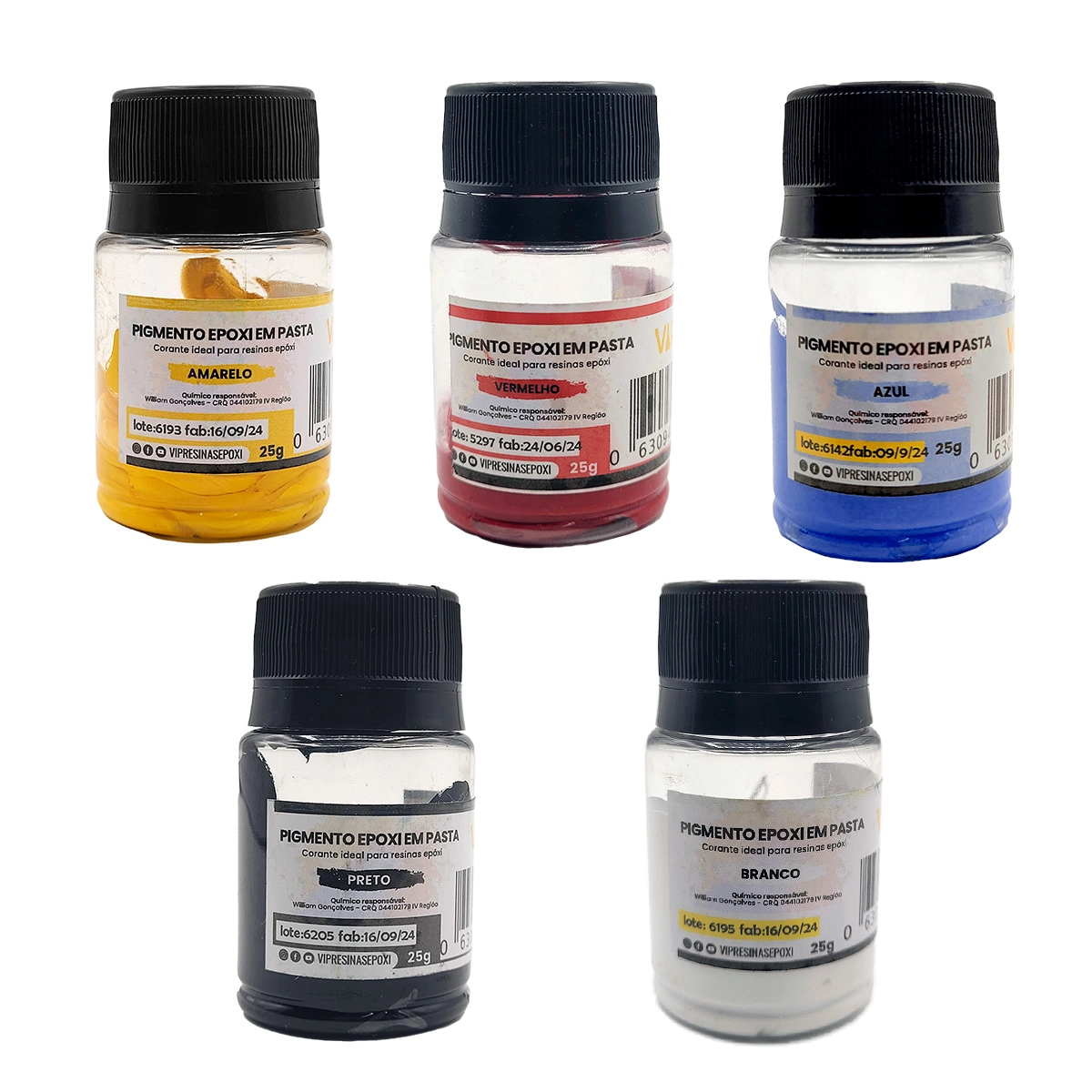 Kit 5 Cores Pigmentos Epóxi Essenciais Em Pasta P/Resinas