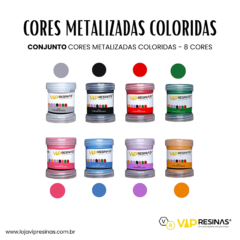 Kit 8 Pigmento Epóxi Pasta Metalizadas Coloridas Resina 50g