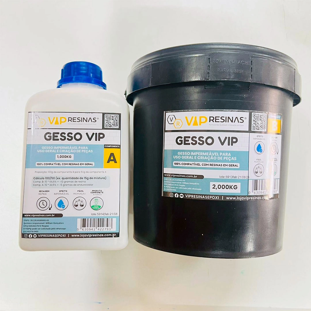 Gesso Impermeável Compativel C/Resina Epóxi 3kg Vip Resinas