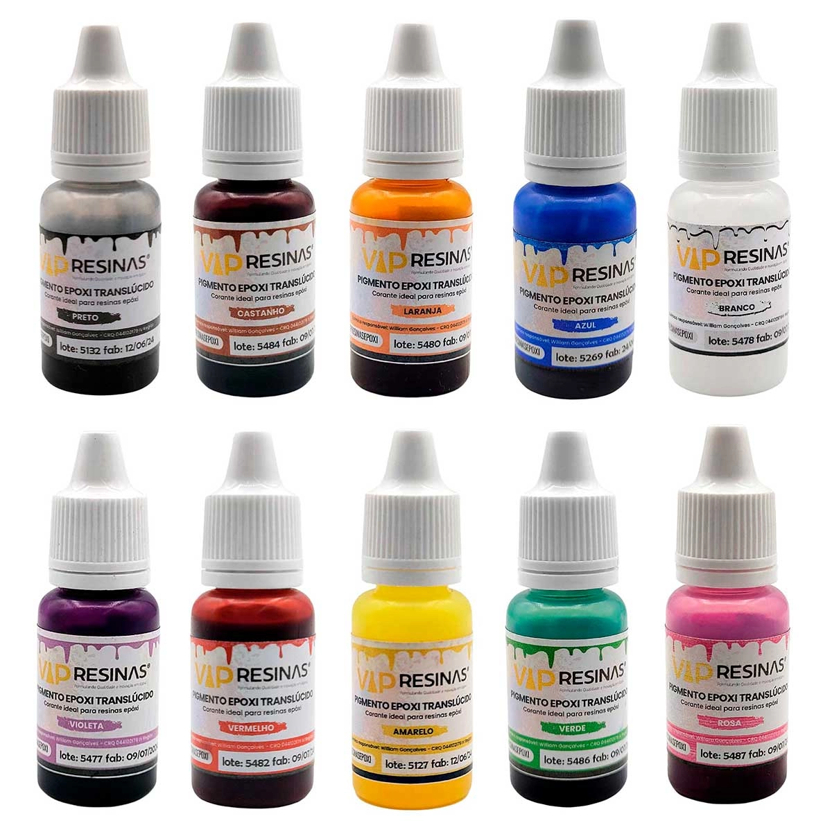 Kit 10 Pigmento Epóxi Translúcido P/resinas Vip Resinas 10g