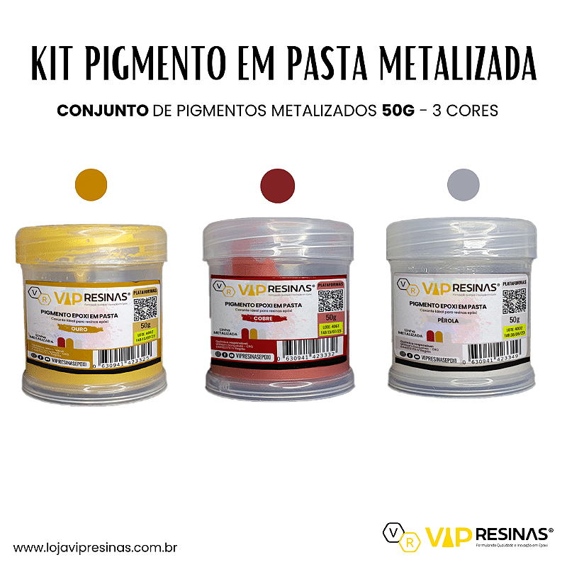 Kit 3 Pigmento Epóxi P/Resina 50g Cor Metalizada Vipresina Kit 3 Pigmento Epóxi P/Resina 50g Cor Metalizada Vipresina