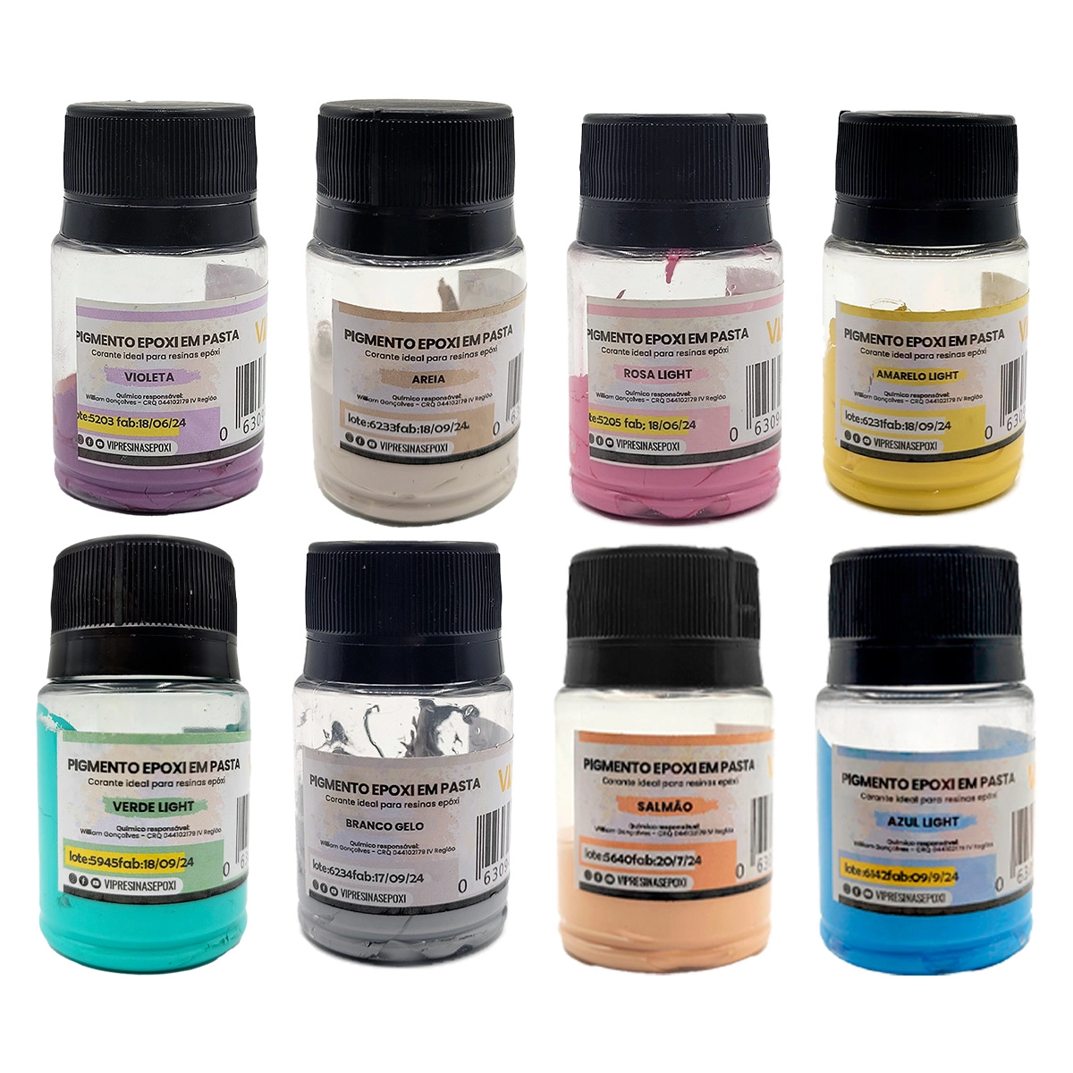 Kit 8 Pigmento Epóxi Em Pasta Cores Light 50g Vip Resinas