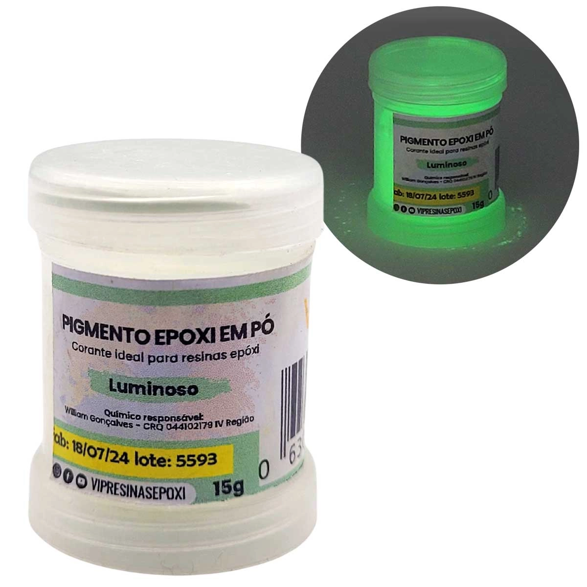 Pigmento Epóxi Em P/Resina Pó Luminoso Verde Vip Resinas