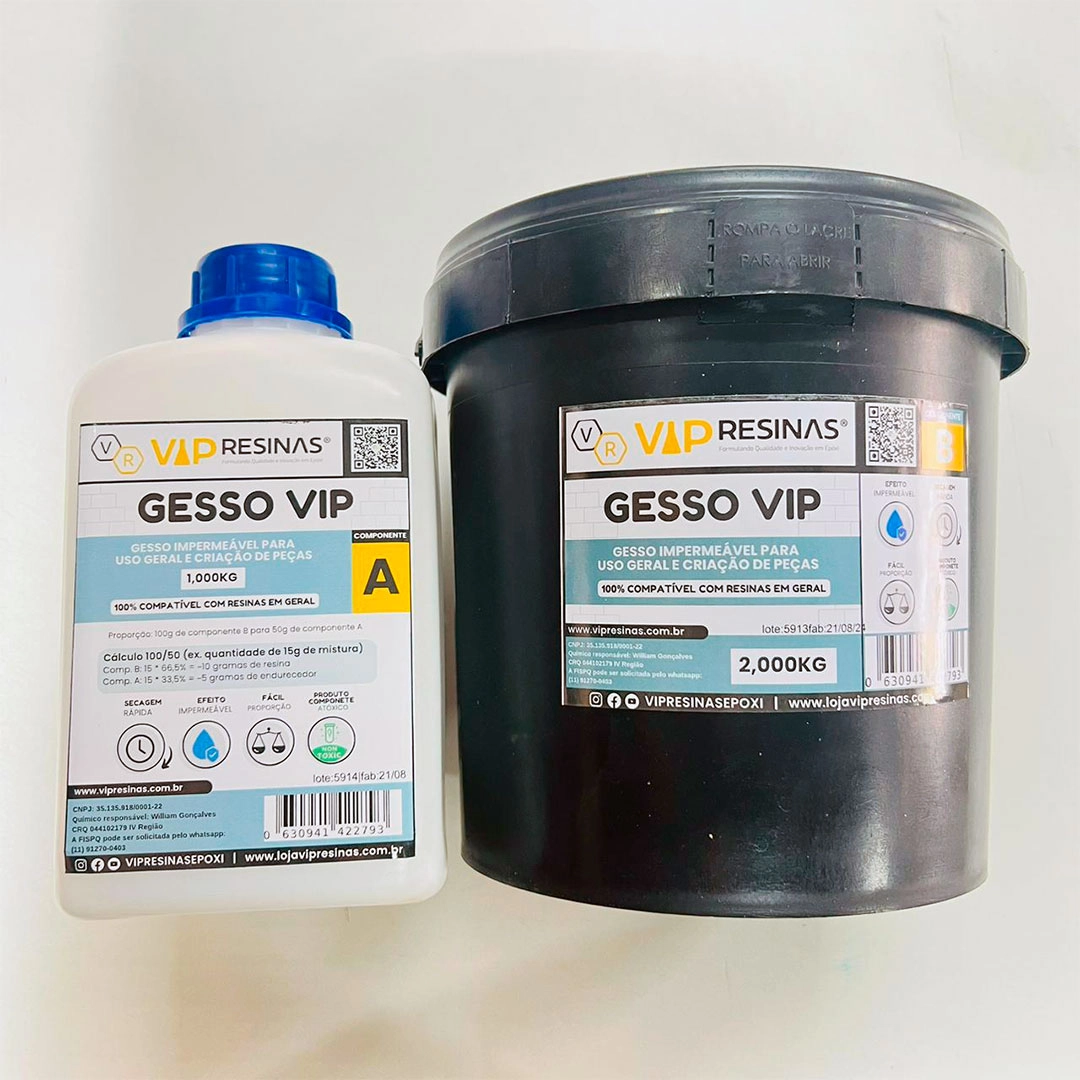 Gesso Impermeável Compativel C/Resina Epóxi 3kg Vip Resinas