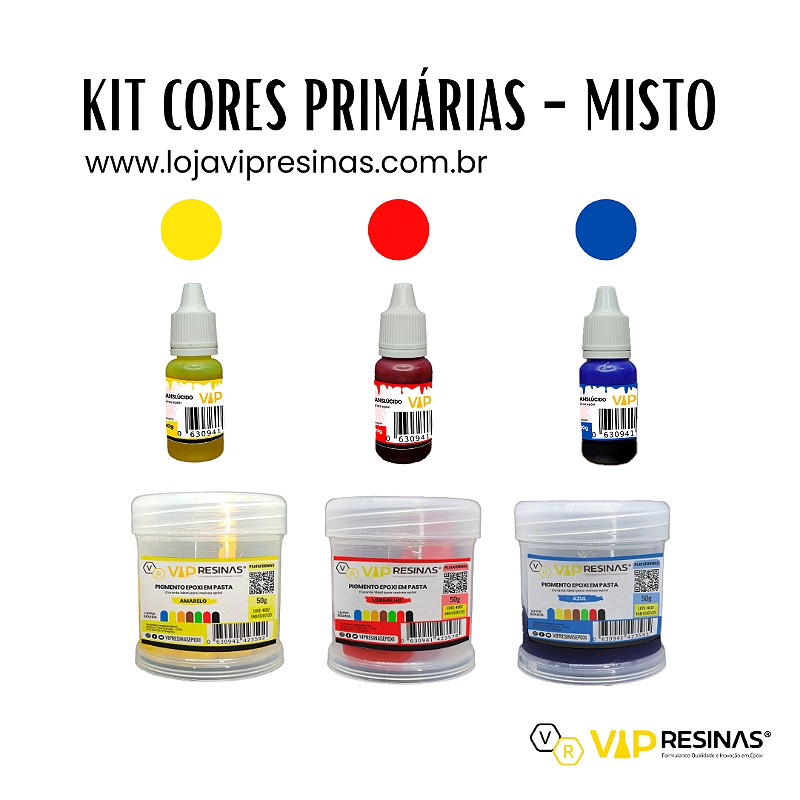 Kit 6 Pigmentos Epóxi Cores Primárias Materiais Misto Resina