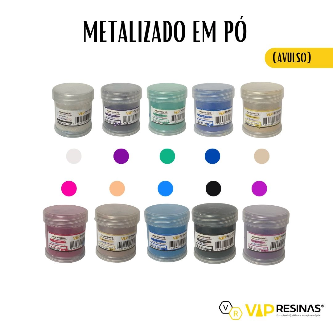 Pigmento Epóxi P/Resina Em Pó 50g Cores Shiny Vip Resinas