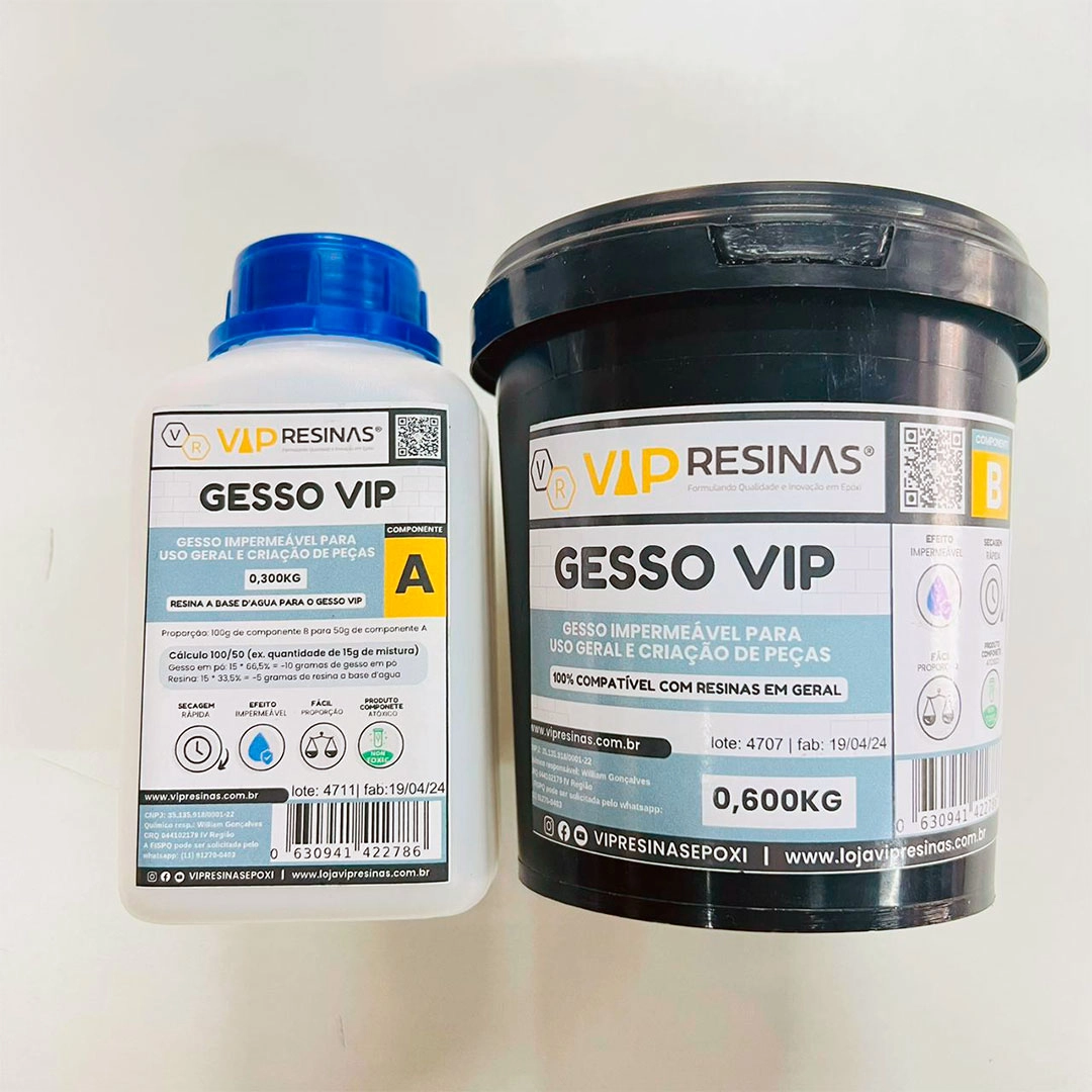 Gesso Impermeável Compativel C/Resina Epóxi 900g Vip Resinas