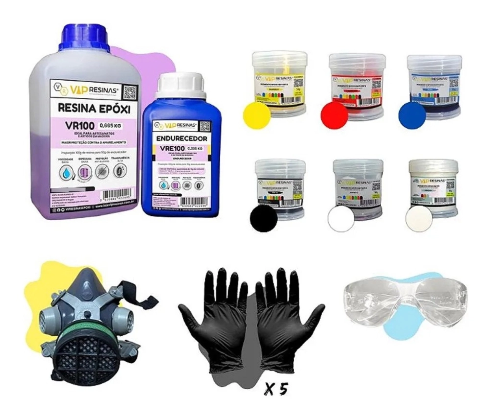 Kit 07 Iniciante Para Resinagem Vr100 1kg + EPI'S Vip Resinas