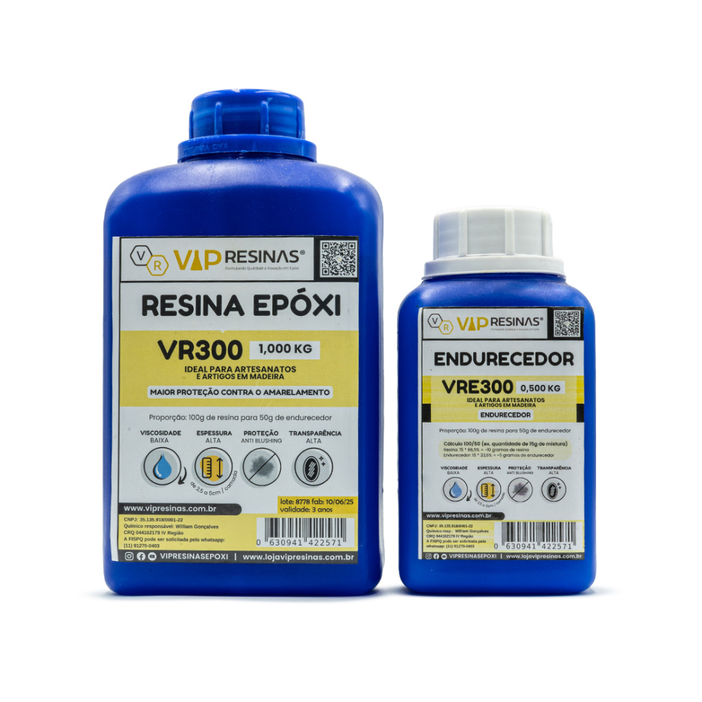 Resina Epóxi + Endurecedor VR300 UV 1,5kg Alta Espessura